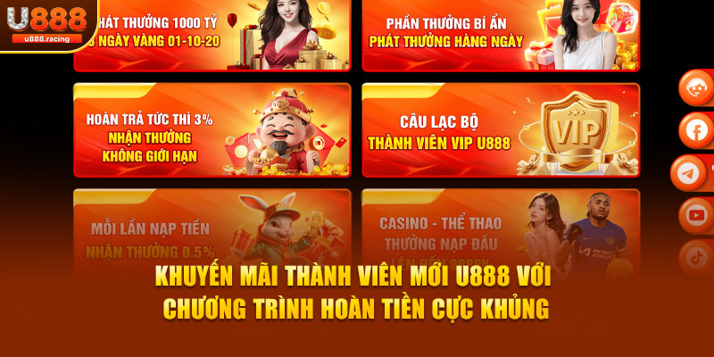 Khuyến mãi thành viên mới U888 với chương trình hoàn tiền cực khủng